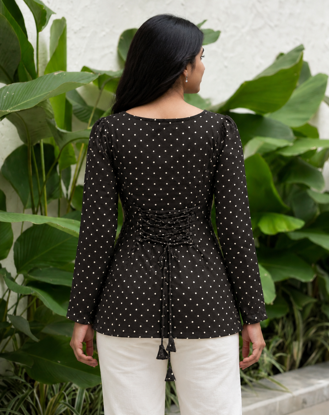Yashi Black Polka Dot Cotton Corset Top