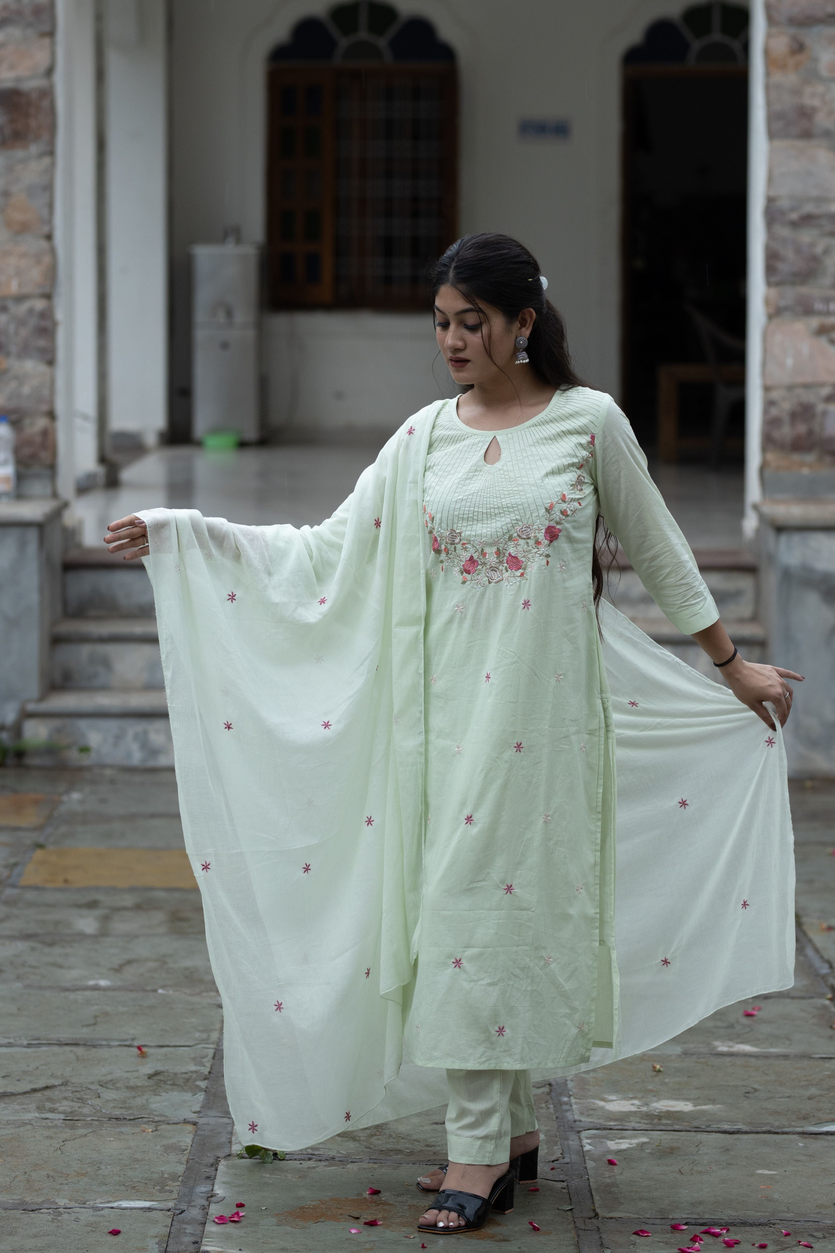 Mint Green Designer Embroidered Suit Set