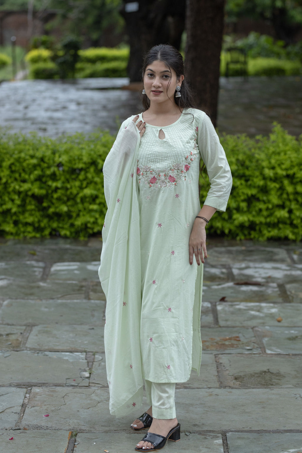 Mint Green Designer Embroidered Suit Set