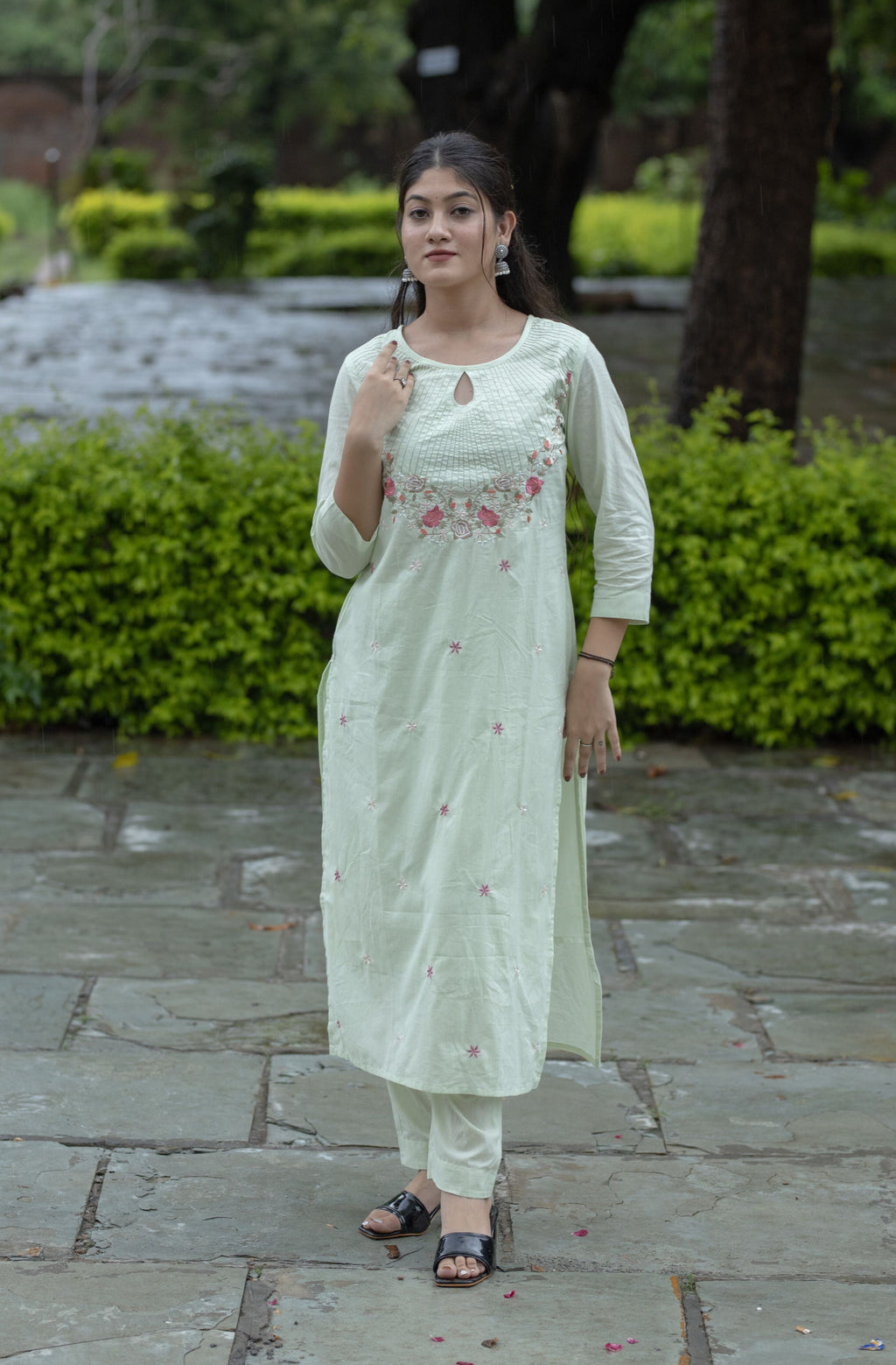 Mint Green Designer Embroidered Suit Set