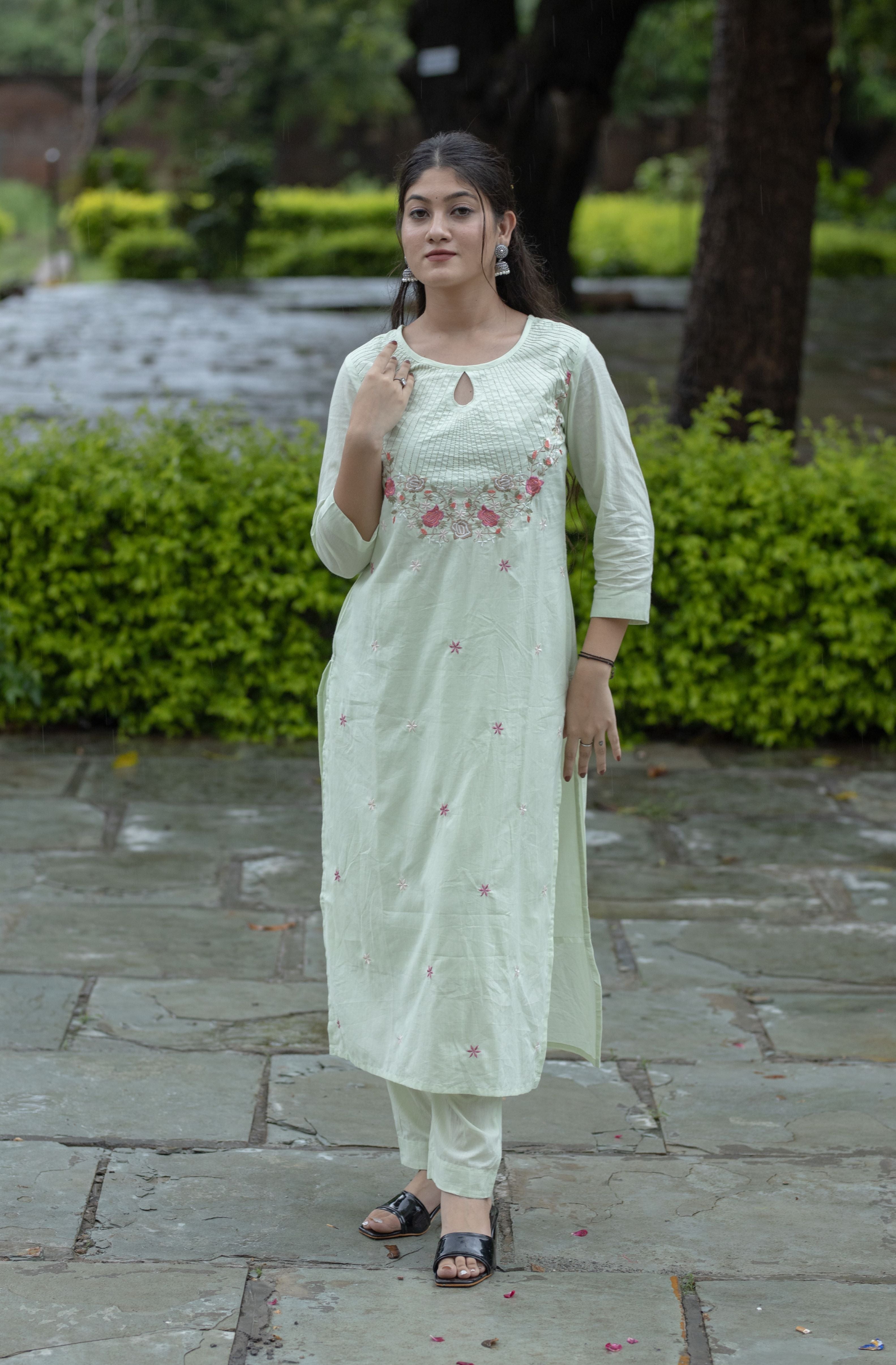 Mint Green Designer Embroidered Suit Set