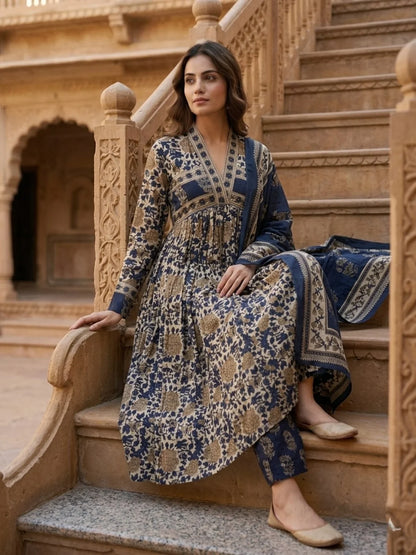 Blue Alia Cotton Suit Set