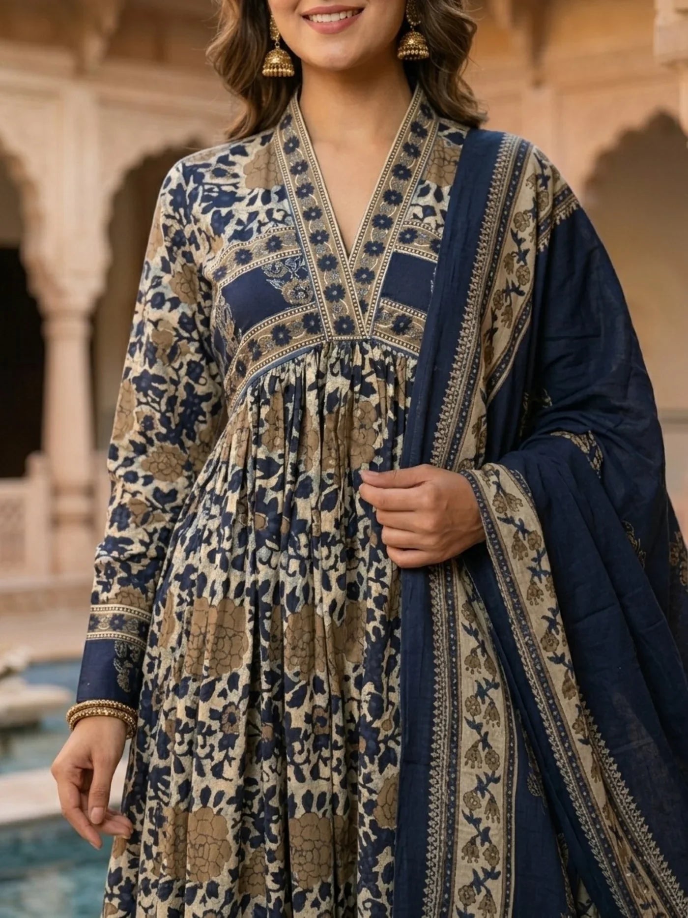 Blue Alia Cotton Suit Set