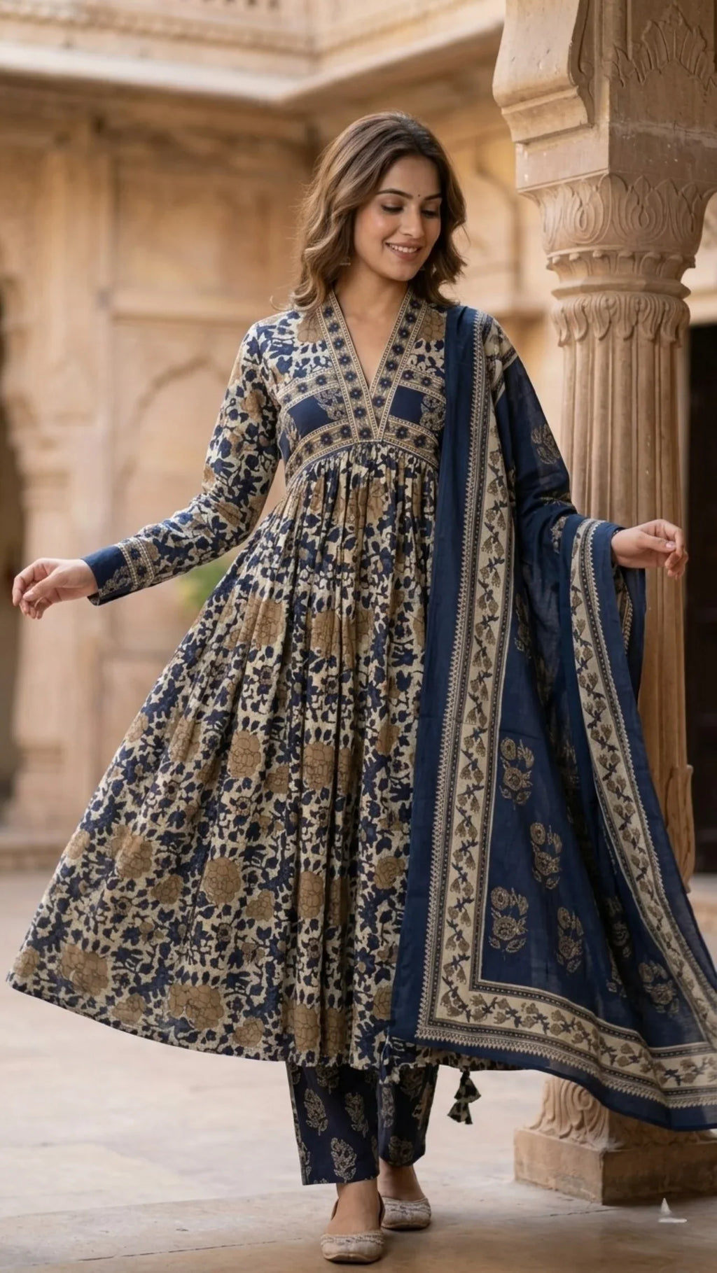 Blue Alia Cotton Suit Set