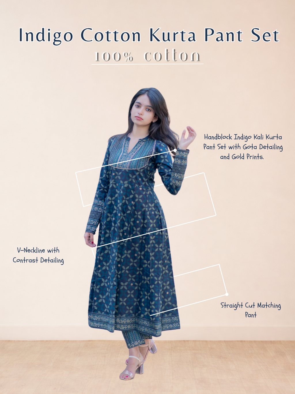 Indigo Cotton Kurta Pant Set