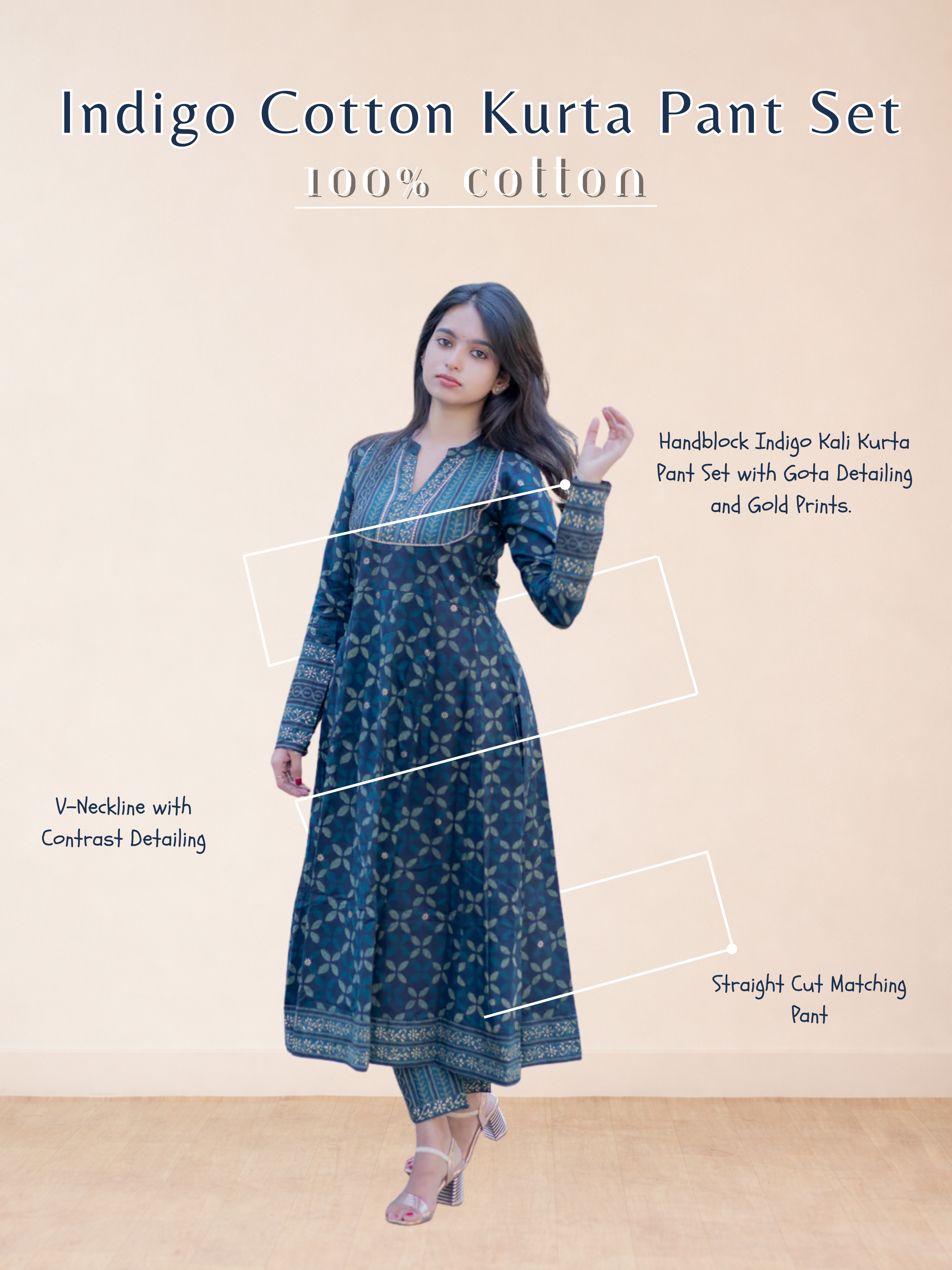 Indigo Cotton Kurta Pant Set