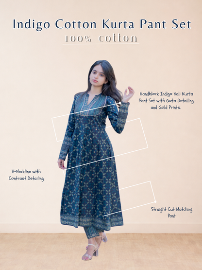 Indigo Cotton Kurta Pant Set
