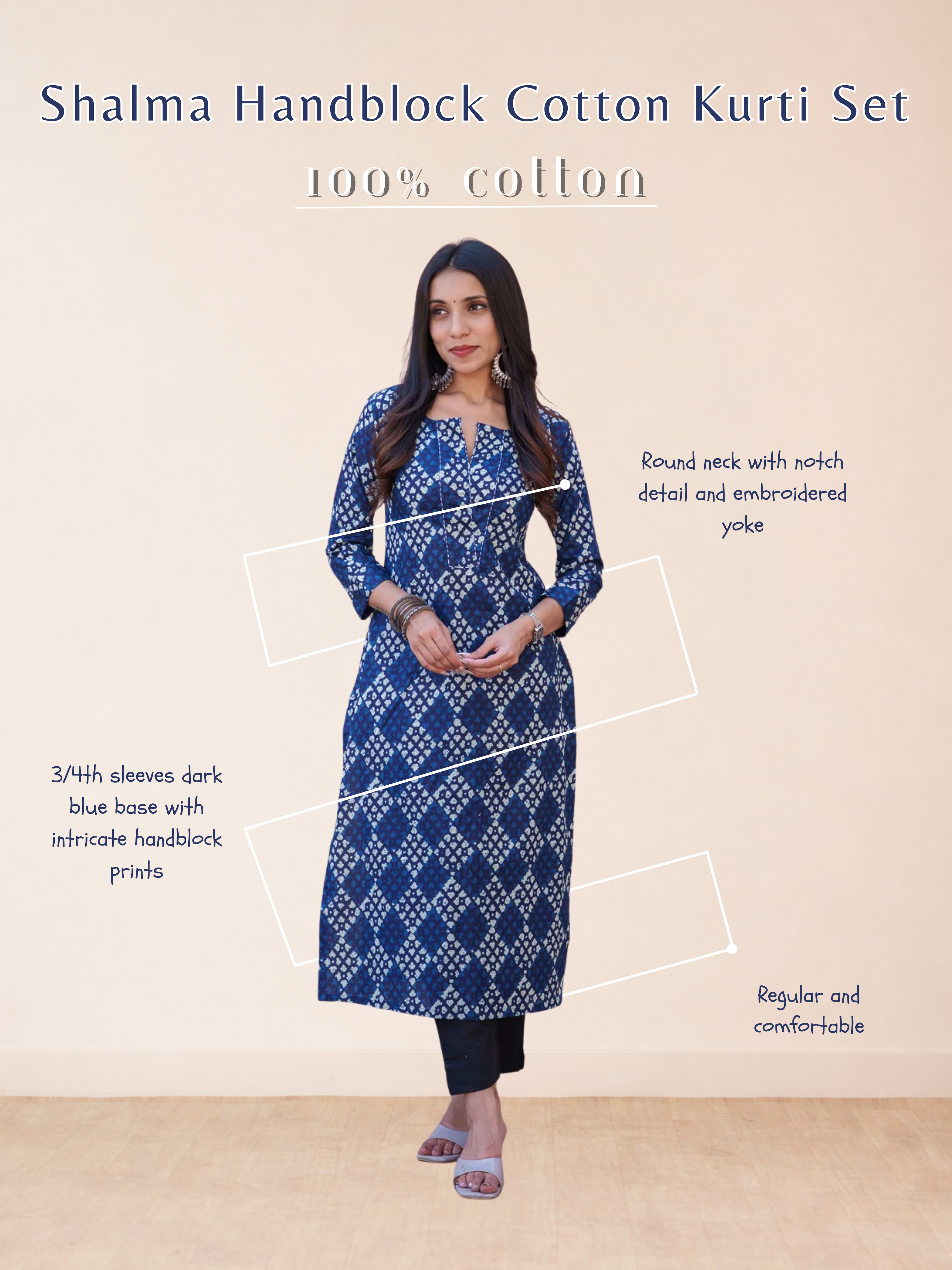 Shalma Handblock Cotton Kurti Set