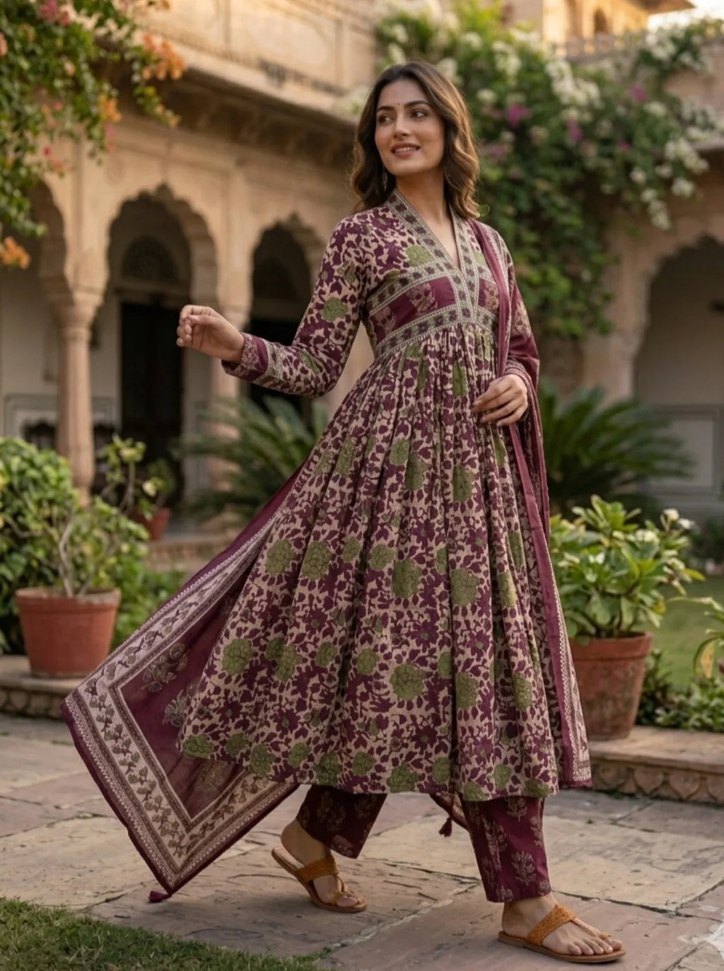 Purple Alia Cotton Suit Set