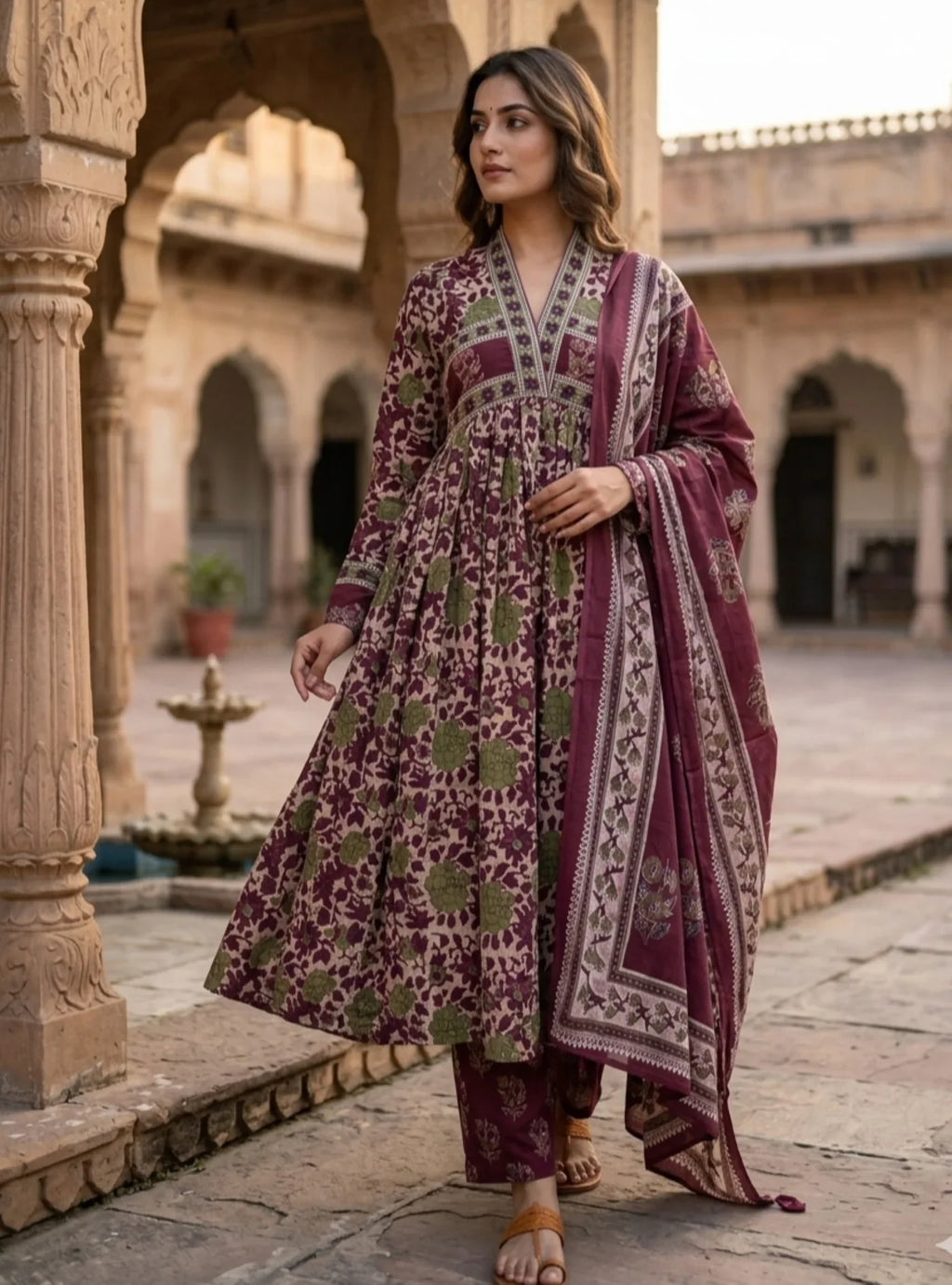 Purple Alia Cotton Suit Set