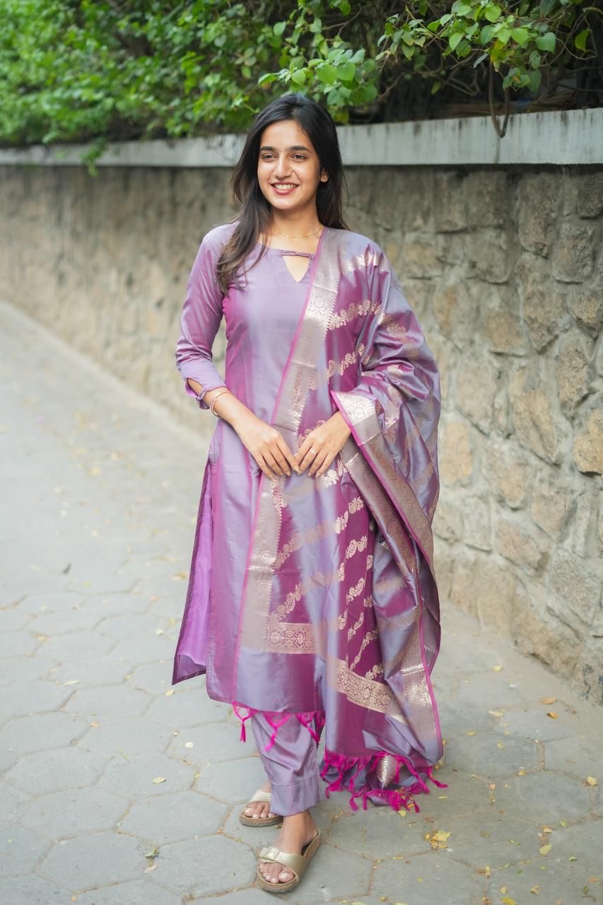 Varnika Semi Kanchi silk vegan Suit Set
