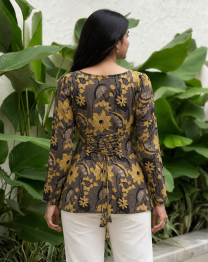 Aarna Grey Floral Print Cotton Corset Top