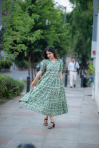 Amelia Green Handblock Tiered Dress