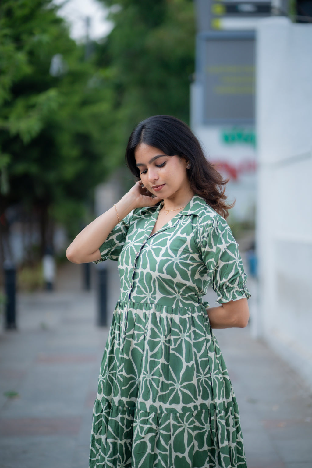 Amelia Green Handblock Tiered Dress