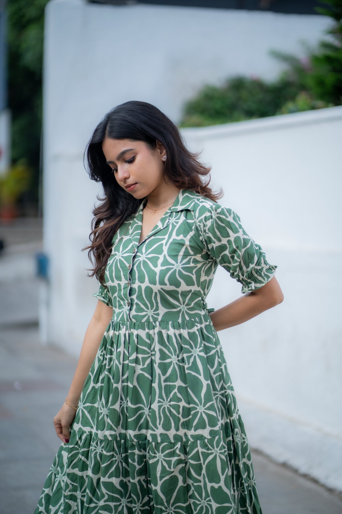 Amelia Green Handblock Tiered Dress