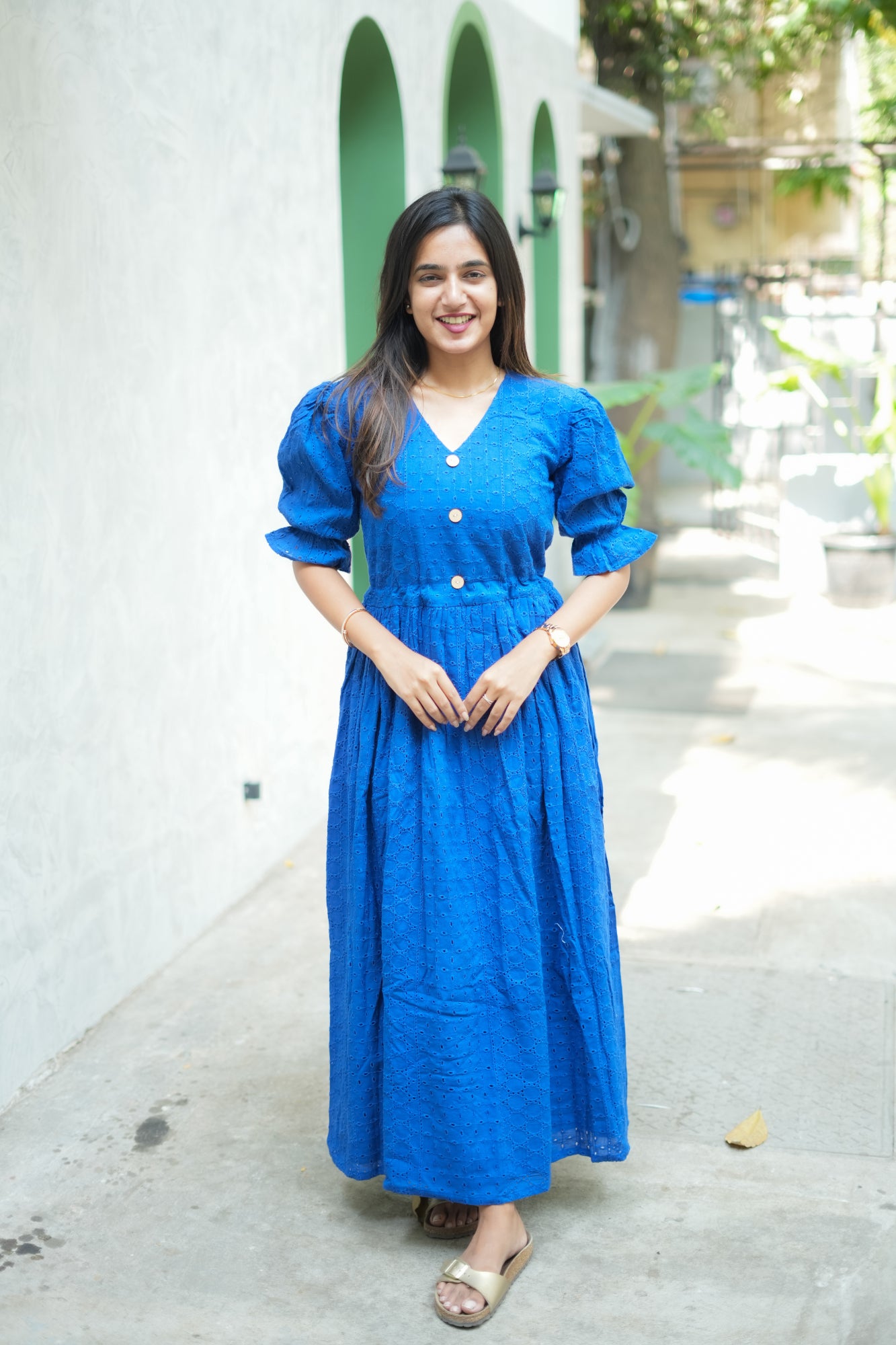 Royal Blue Schiffli Hakoba cotton Dress