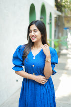 Royal Blue Schiffli Hakoba cotton Dress