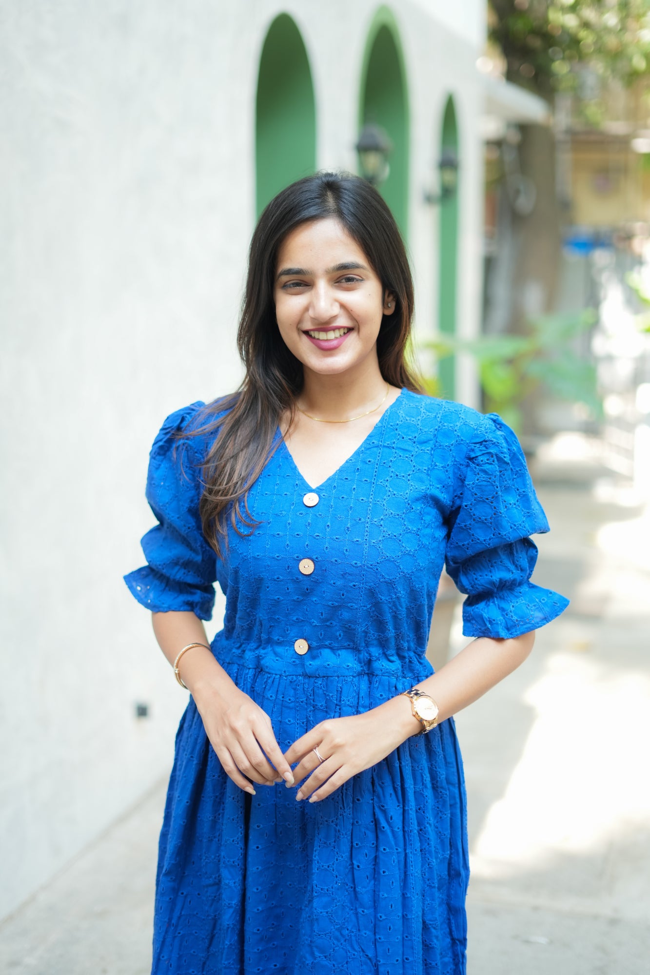 Royal Blue Schiffli Hakoba cotton Dress