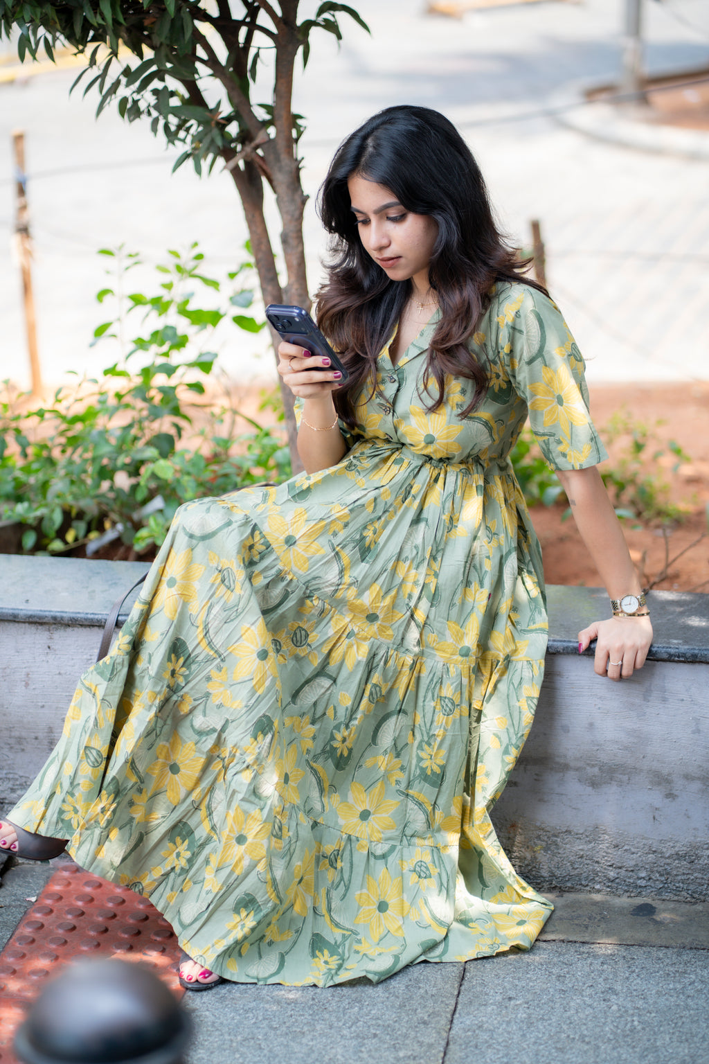Zara Handblock Tiered cotton  Dress