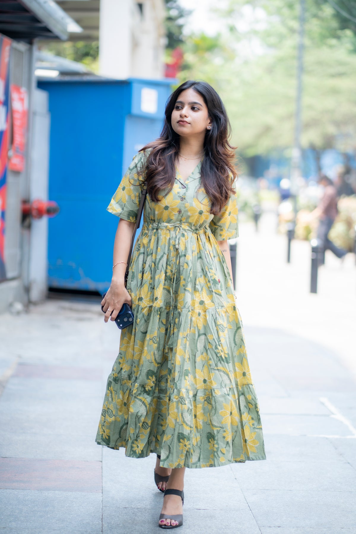 Zara Handblock Tiered cotton  Dress