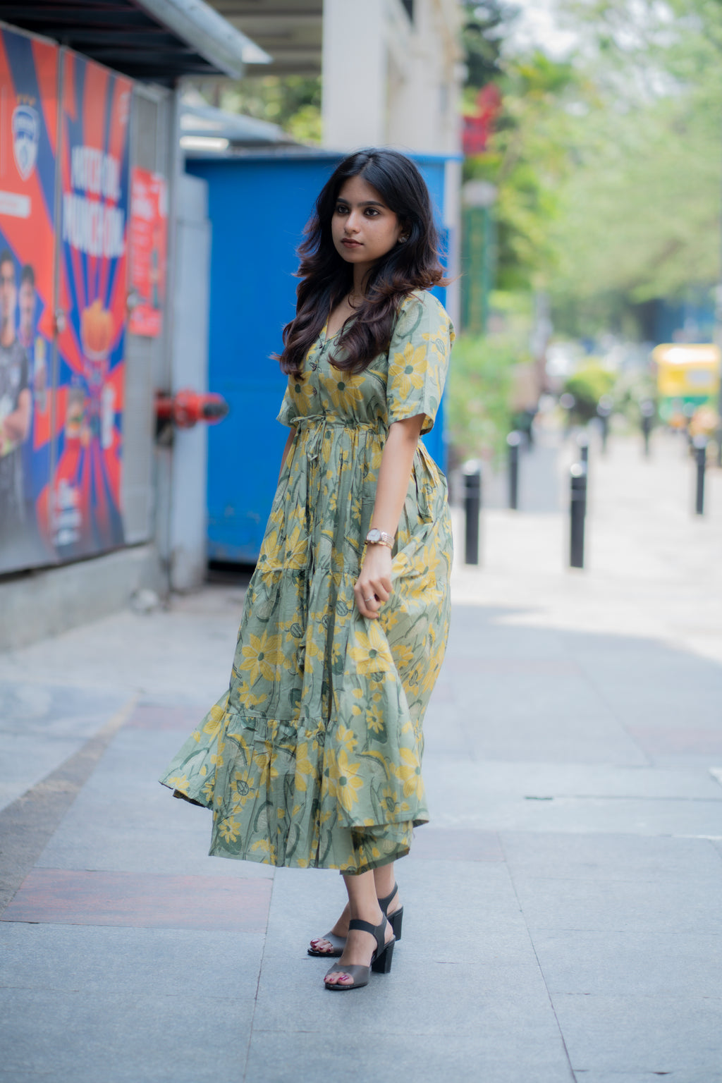 Zara Handblock Tiered cotton  Dress