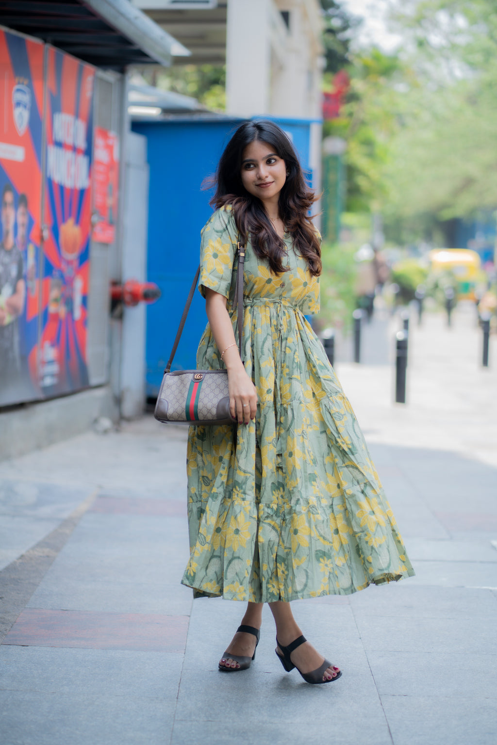 Zara Handblock Tiered cotton  Dress