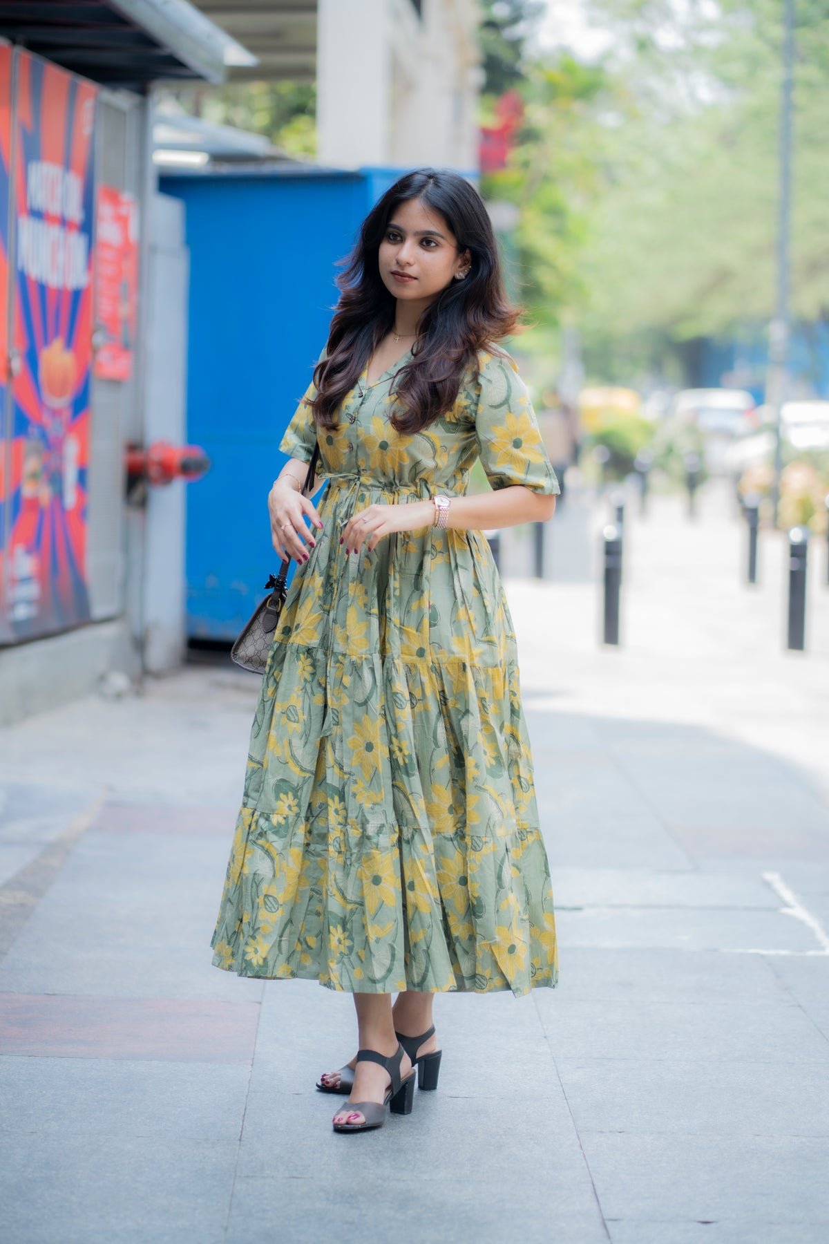 Zara Handblock Tiered cotton  Dress