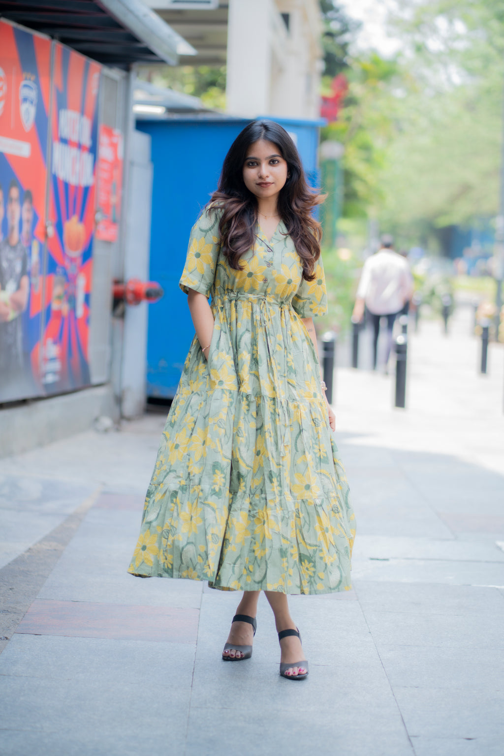Zara Handblock Tiered cotton  Dress
