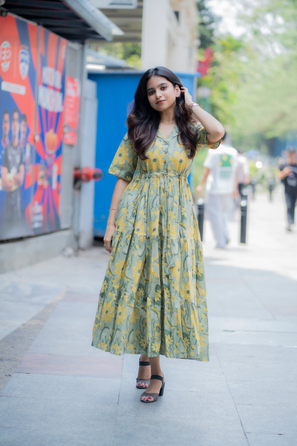 Zara Handblock Tiered cotton  Dress