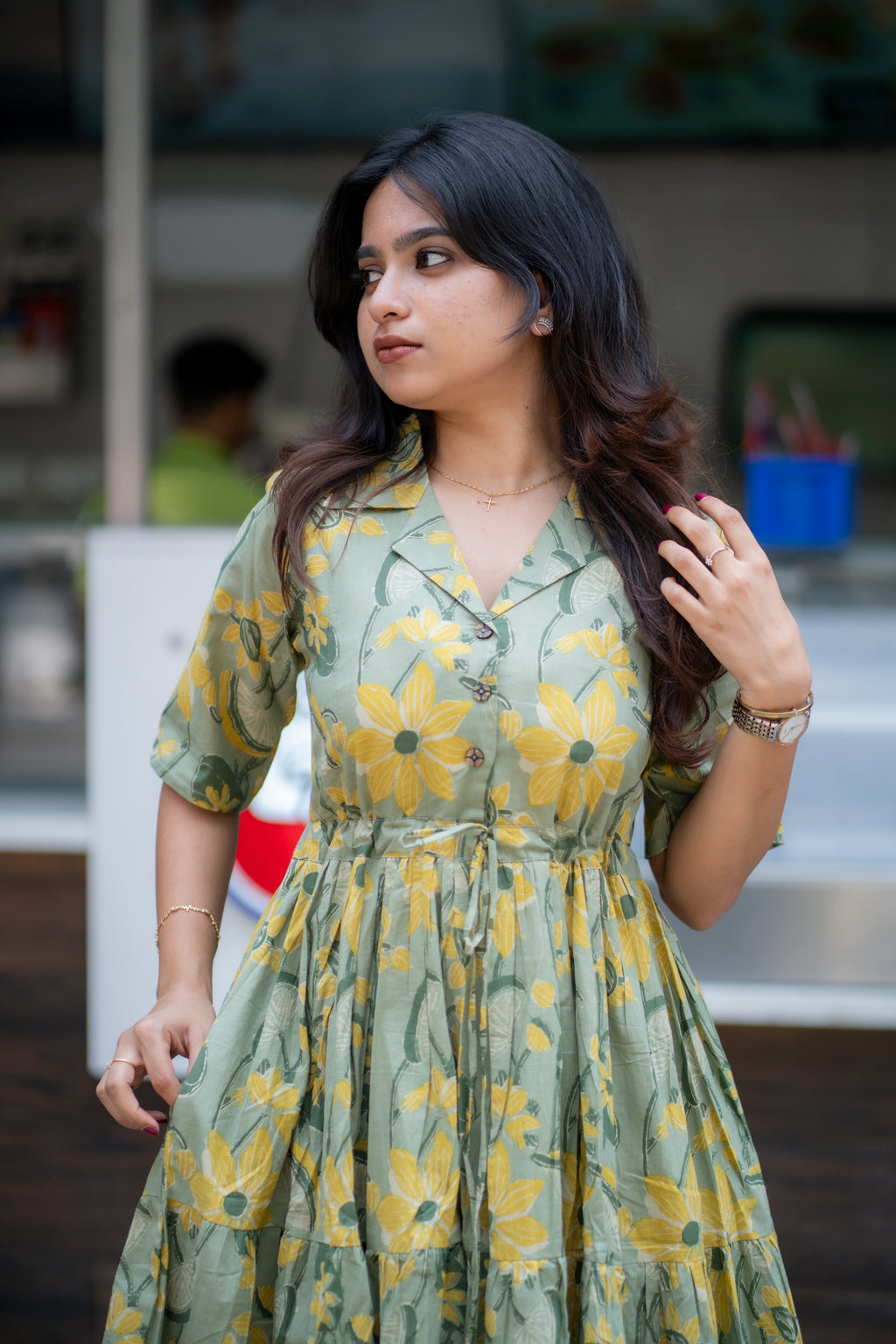 Zara Handblock Tiered cotton  Dress