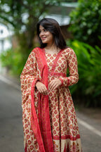 Handblock Printed Cotton Anarkali Suit Set