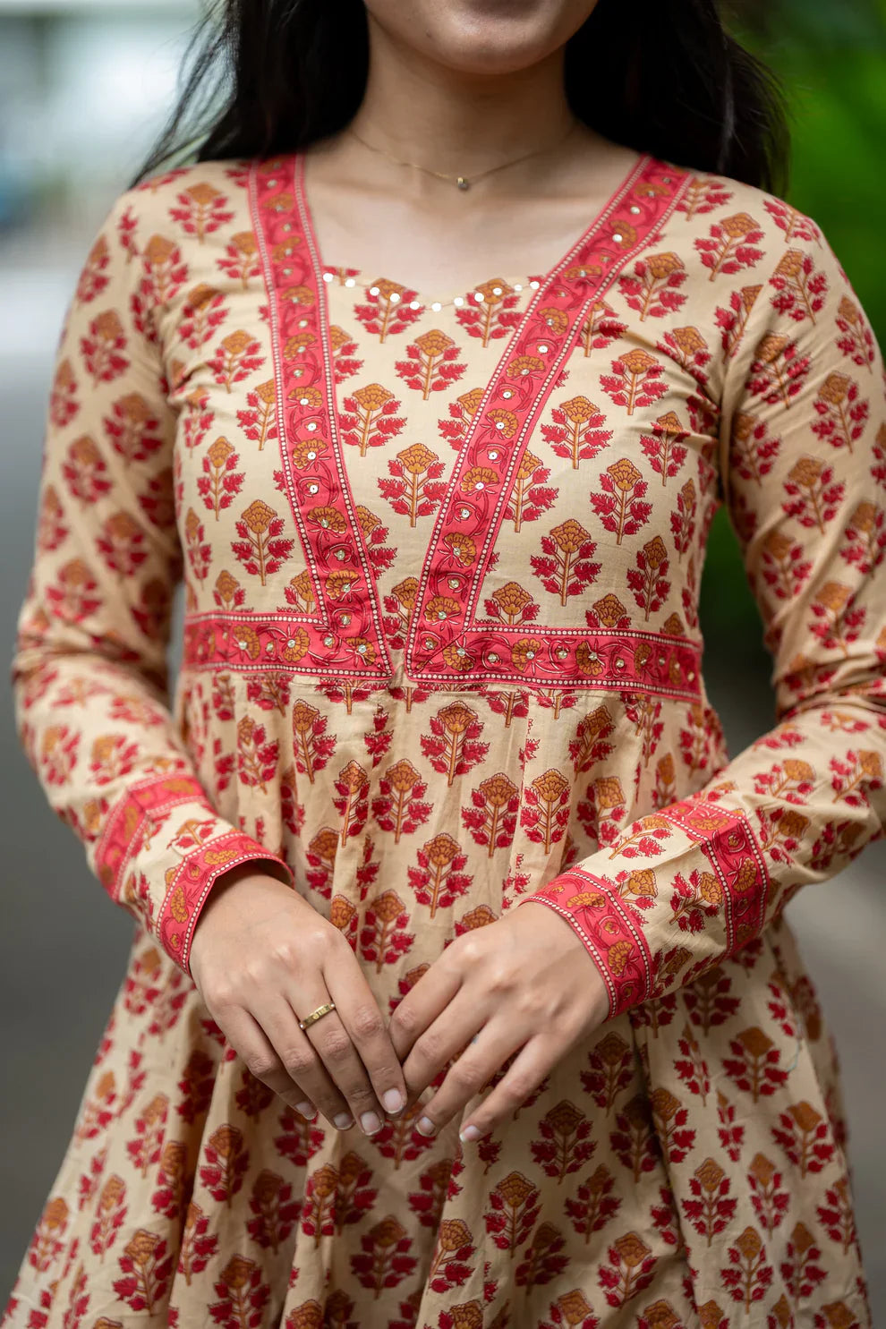 Handblock Printed Cotton Anarkali Suit Set