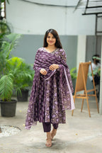 Purple Double Print Hand Block Suit Set