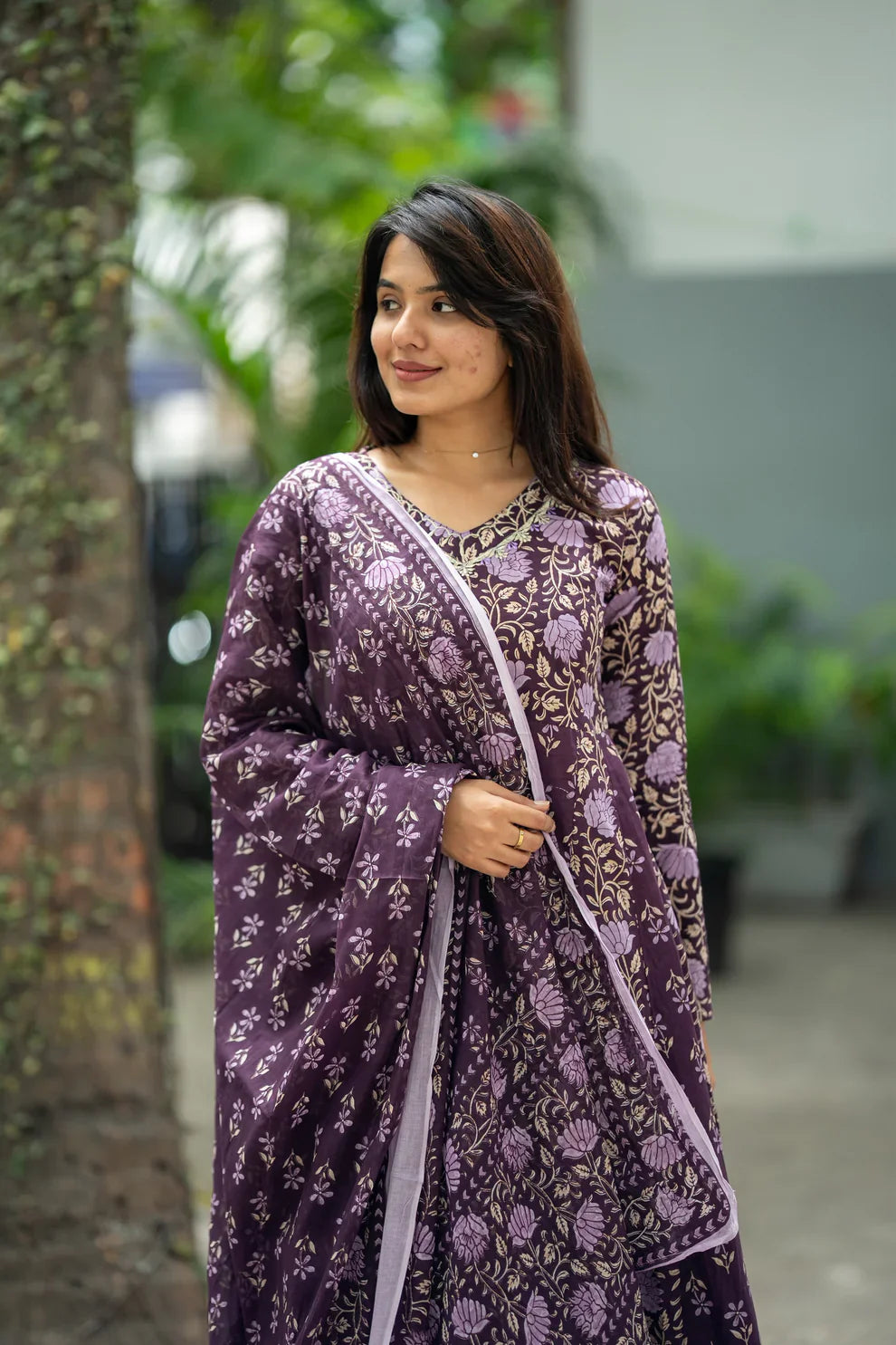 Purple Double Print Hand Block Suit Set
