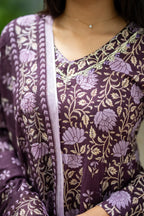 Purple Double Print Hand Block Suit Set