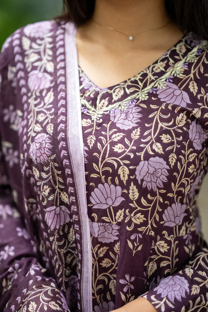 Purple Double Print Hand Block Suit Set