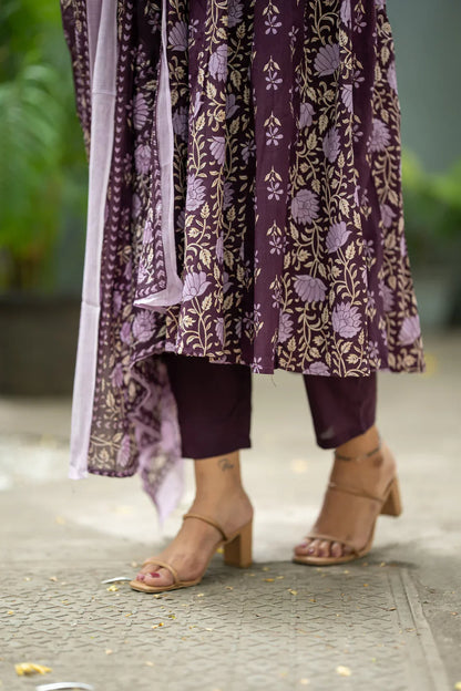Purple Double Print Hand Block Suit Set