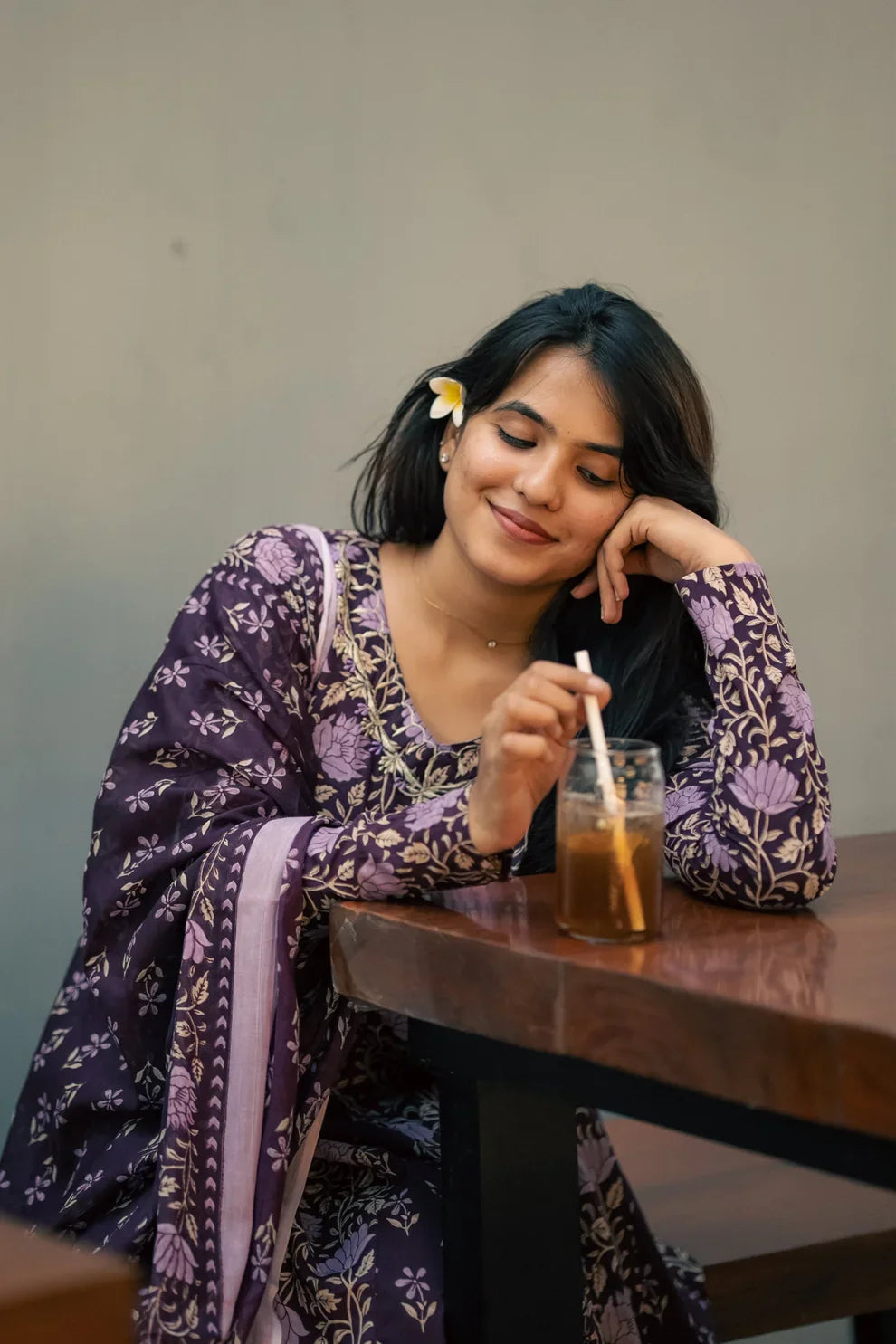 Purple Double Print Hand Block Suit Set