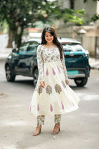 Lavender Hand Block Cotton Anarkali Suit Set