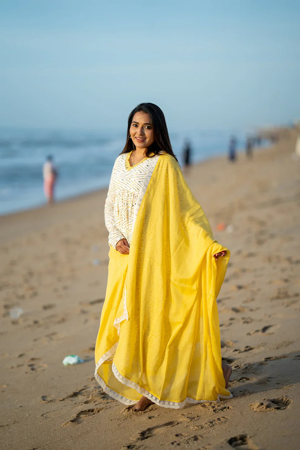 Yellow Cotton Alia Anarkali Suit Set