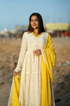 Yellow Cotton Alia Anarkali Suit Set