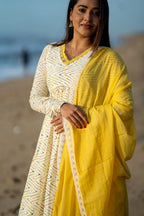 Yellow Cotton Alia Anarkali Suit Set