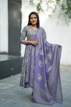 Lavender Bloom Cotton Anarkali Suit Set