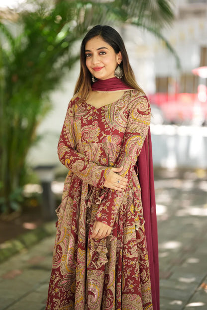 Kalamkali Printed Cotton Anarkali Suit Set
