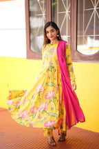 Shara Yellow Anarkali Suit Set