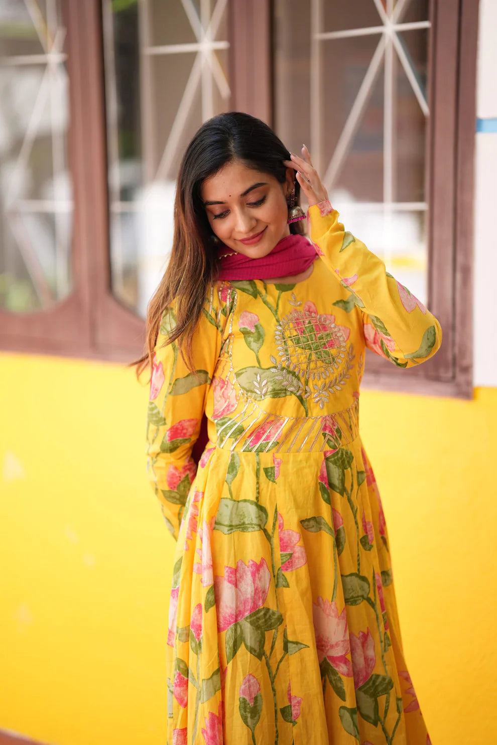 Shara Yellow Anarkali Suit Set
