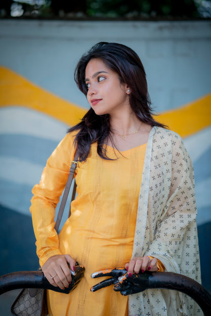 Saanjita Sunshine Yellow Cotton Suit Set