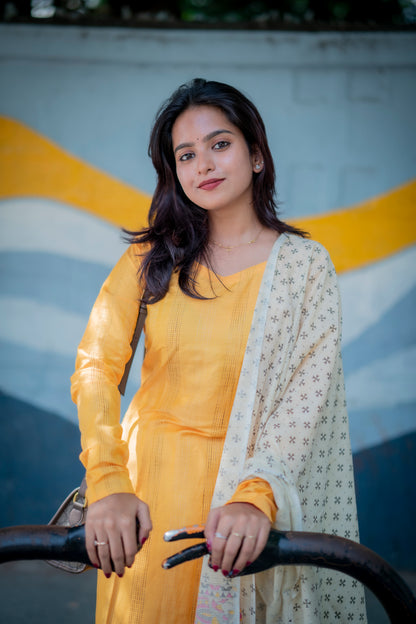 Saanjita Sunshine Yellow Cotton Suit Set