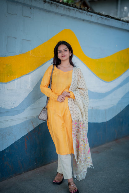 Saanjita Sunshine Yellow Cotton Suit Set