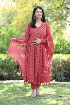 Red Heritage Anarkali Cotton Suit Set